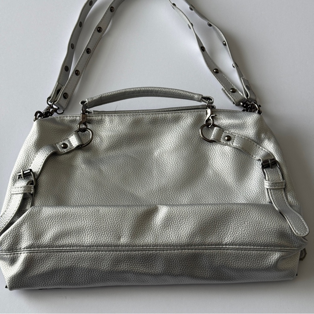 Silver Handbag with Studs Design |Shoulder Bag - Picture 4 of 11